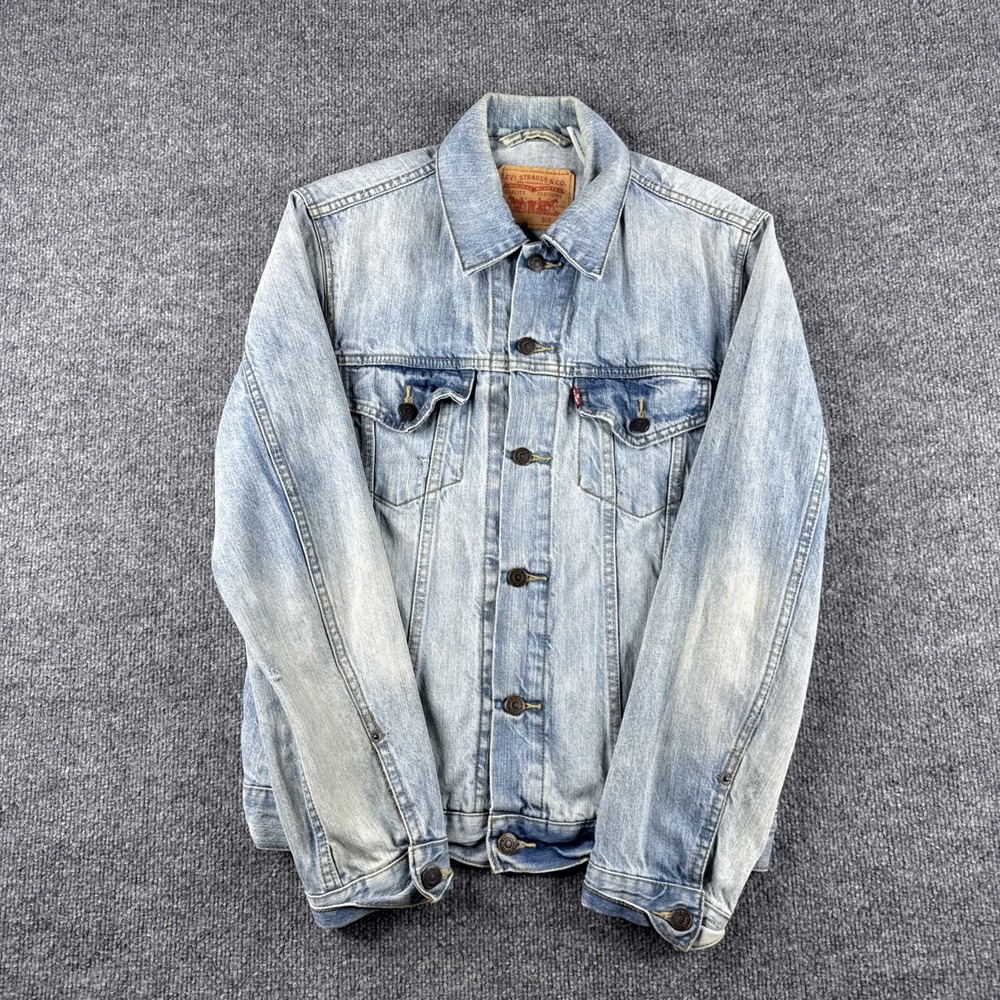Levis Jacket Men‎ M Blue Type 3 Trucker Denim Light Wash Metal Buttons Biker